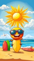 Poster - Sunny Day Surf Fun with a Cartoon Character.