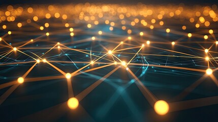 Poster - A creative digital network with nodes connecting in a glowing pattern, symbolizing global business connections.