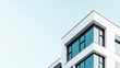 © Enjoy - Modern building low angle shot sharp lines clean design architectural detail contemporary architecture glass windows urban structure minimalist style blue sky residential building geometric shapes ext