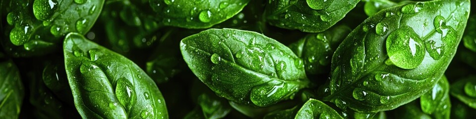 Wall Mural - close-up of drops on basil. Selective focus