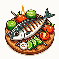 Wall Mural - Vector image of a grilled fish