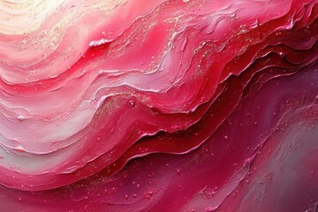 Wall Mural - abstract fluid art vibrant red and pink gradients organic shapes metallic accents luxurious texture