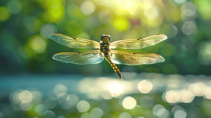 Dragonfly on the pond close up