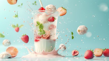 Sticker - Strawberry and Ice Cream Milk Shake Splash