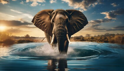 An Elephant in the water