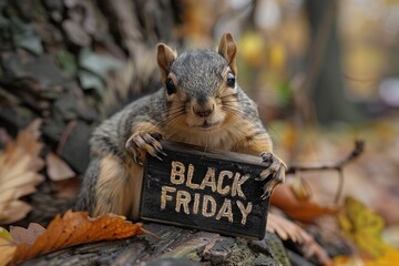 Poster - Squirrel Holding a Black Friday Sign