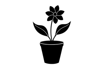 Wall Mural -  Indoor plant, flower Isolated Flat silhouette black vector art illustration