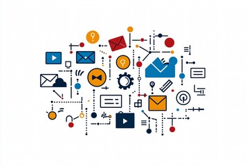 Poster - Abstract Illustration of Connected Icons Representing Communication and Technology