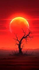 Poster - Silhouette of a Tree Against a Red Sunset.