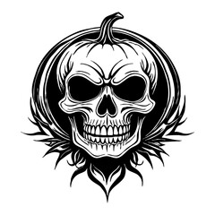 Wall Mural - Halloween. Black and white drawing. Logo design for use in graphics.  Skull