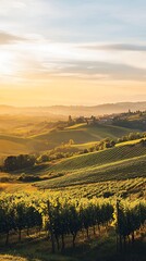 Poster - Rolling Hills and Vineyards at Sunset.