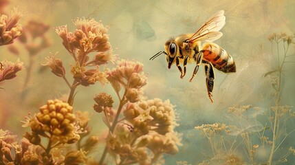 Wall Mural - Honeybee collecing nectar wallpaper