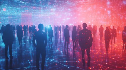 Wall Mural - Business people standing inside futuristic cyberspace with data connections