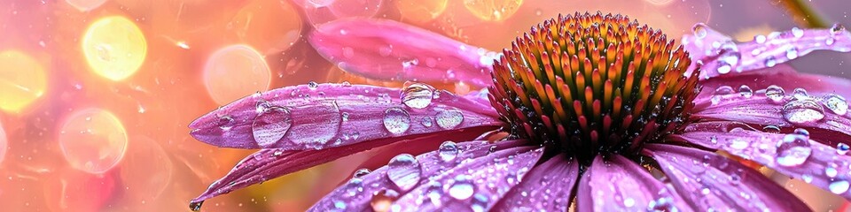 Wall Mural - close-up of drops on echinacea. Selective focus