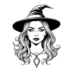 Wall Mural - Halloween. Black and white drawing. Logo design for use in graphics. Woman