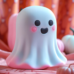 Halloween ghost, 3d illustration, red background