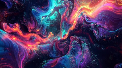 Poster - A captivating digital composition featuring trippy textures with swirling, neon patterns and intricate designs. The textures create a visually stimulating and surreal atmosphere.