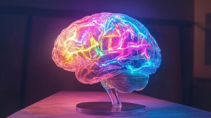 Poster - A glowing brain model showing neural pathways lit up in different colors, representing creative thought processes.