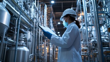 Poster - a chemical engineer oversees a manufacturing process in a chemical plant.
