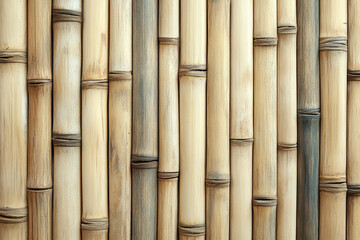 Poster - Close-up of a bamboo wall with natural texture and earthy tones. Perfect for background, design elements, or eco-friendly concepts.