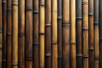 Poster - Close-up of bamboo wall texture showcasing natural wooden patterns in warm tones, ideal for backgrounds, designs, and nature-related projects.