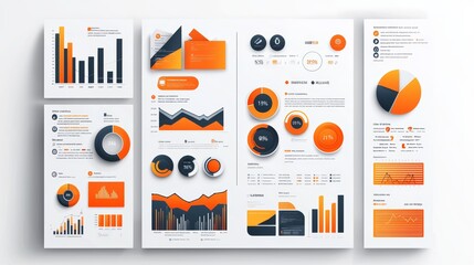 Poster - business infographic data analysis charts orange black template design