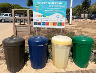 Wall Mural - Waste separation and garbage cans on the beach, concept: save the Beach 