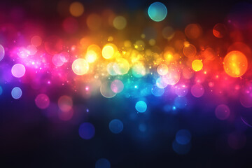 Poster - vibrant abstract background of colorful bokeh lights in rainbow hues, creating a festive and energet