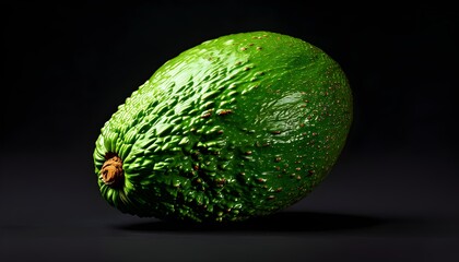 Wall Mural - Ripe avocado with green skin and brown tint isolated against a sleek black background