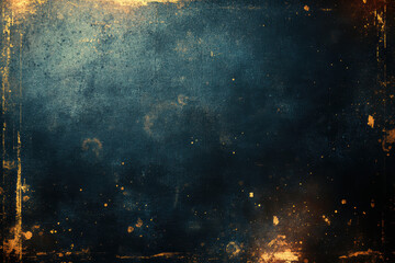 Poster - Vintage textured dark blue background with golden accents and grunge details, perfect for abstract design or artistic projects.