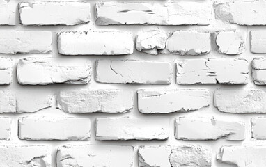 Canvas Print - Close-up of a white brick wall texture with detailed cracks and roughness, perfect for background use in design and architectural projects.