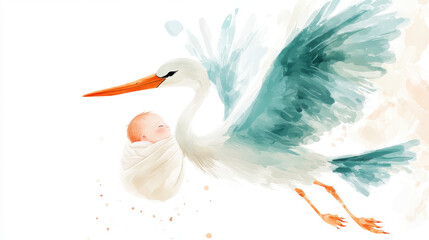 Poster - Stork Baby Watercolor.