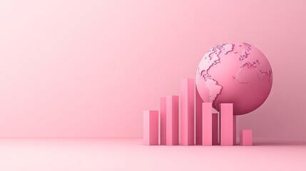 Poster - A minimalist globe and bar chart on a simple pink background, representing growth and statistical analysis in business.