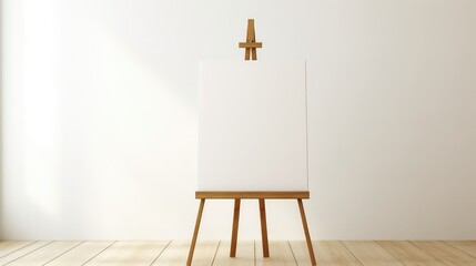 light wooden easel with white canvas