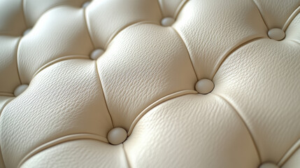 Canvas Print - Close-up of luxurious beige leather upholstery with button-tufted design, showcasing elegant texture and craftsmanship, perfect for interior decor themes.