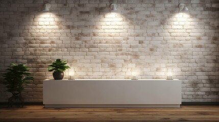 illumination white brick wall with lights