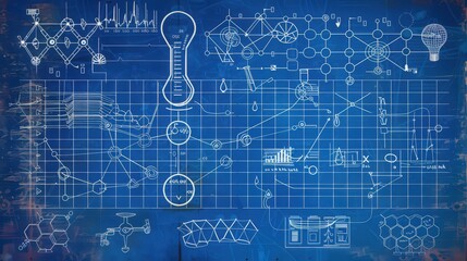 Poster - Blueprint of a scientific method flowchart with feedback loops, illustrating how conclusions can lead to further questions and ongoing research