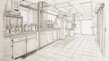 Poster - Blueprint of a secure storage area for hazardous materials, featuring labeled cabinets, safety locks, and proper ventilation for safe chemical handling.