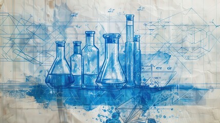 Poster - blueprint of a test tube experiment for identifying unknown substances, highlighting the use of vari