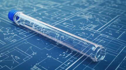 Poster - Blueprint of a test tube with a graduated scale, showing precise measurement of liquid volumes