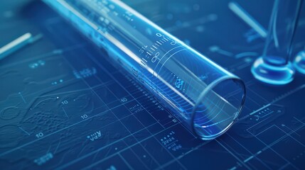 Poster - Blueprint of a test tube with a graduated scale, showing precise measurement of liquid volumes