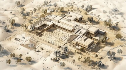 Poster - Blueprint of an archaeological research center, featuring facilities and resources for conducting studies