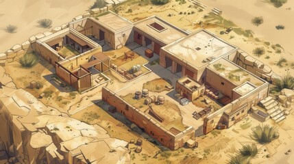 Poster - Blueprint of an archaeological research center, featuring facilities and resources for conducting studies