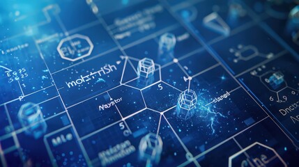 Fototapete - Blueprint of the periodic table showing the different types of chemical bonds (ionic, covalent, metallic) and their relevance to the elements.