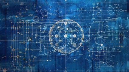 Fototapete - Blueprint of the periodic table showing the historical development of elements, including the contributions of key scientists and discoveries.