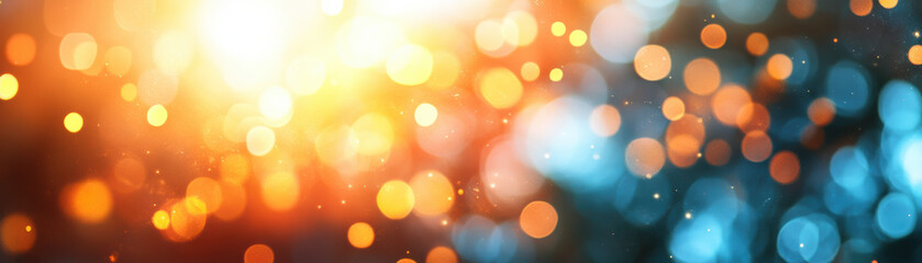 Poster - Vibrant bokeh lights create a festive, dreamy atmosphere with warm orange and cool blue tones, perfect for holiday or celebration backgrounds.