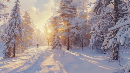 Canvas Print - Create a serene winter sports image of a cross-country skier gliding through a tranquil snow-covered forest,