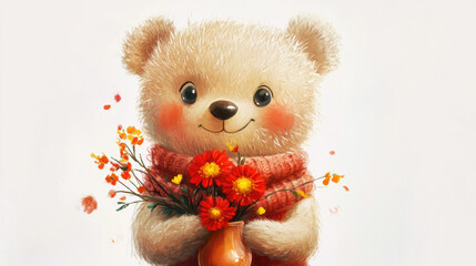 Sticker - Teddy Bear with Flowers.