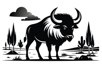 Wall Mural - strong buffalo with a desert scene E.eps