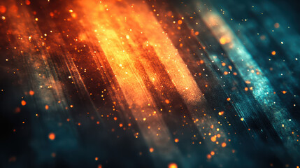 Poster - Abstract background with glowing particles and light streaks in orange and teal tones, creating a stunning and dynamic visual effect.